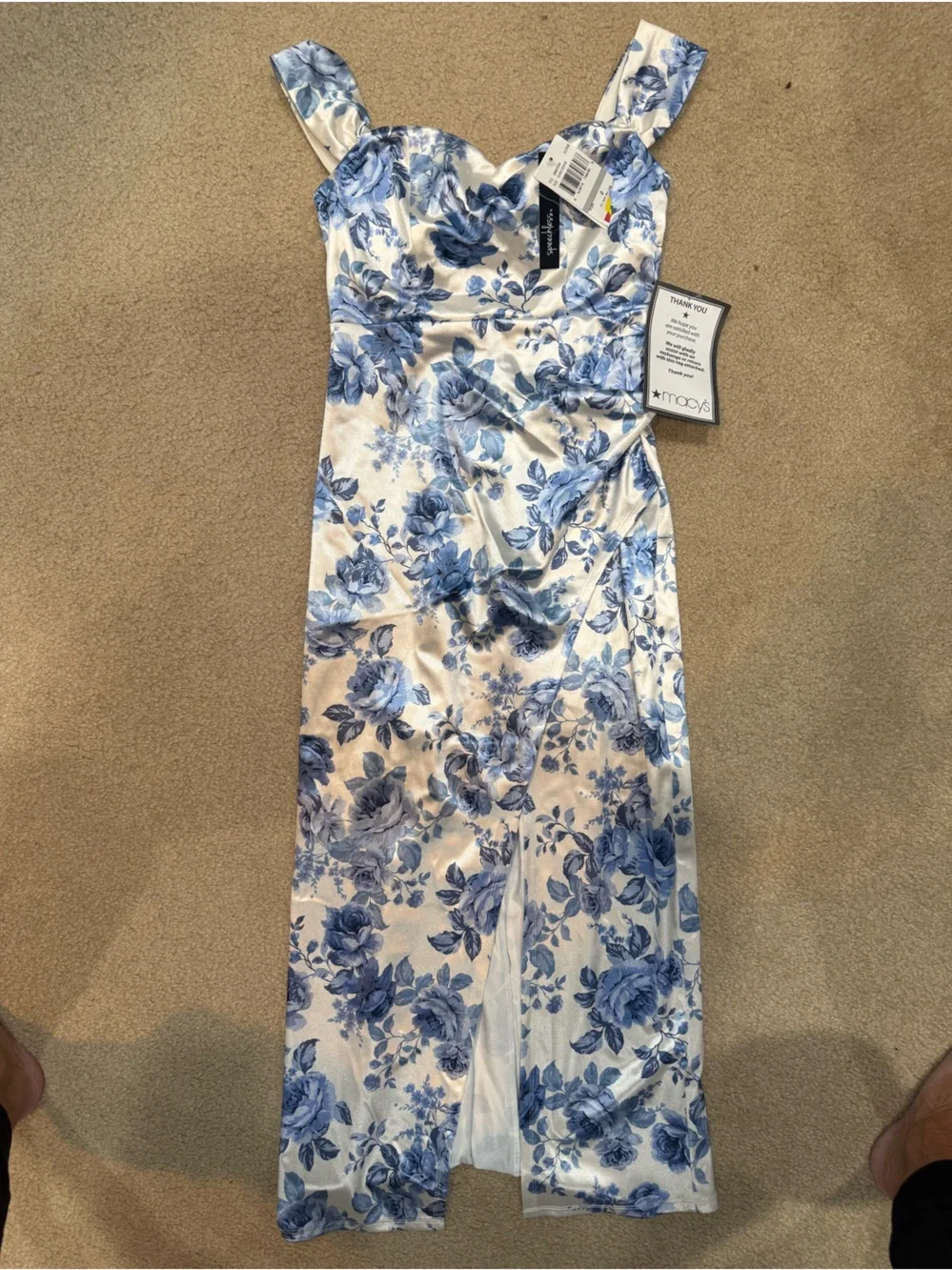 Macy's White Dress with Blue Floral Print